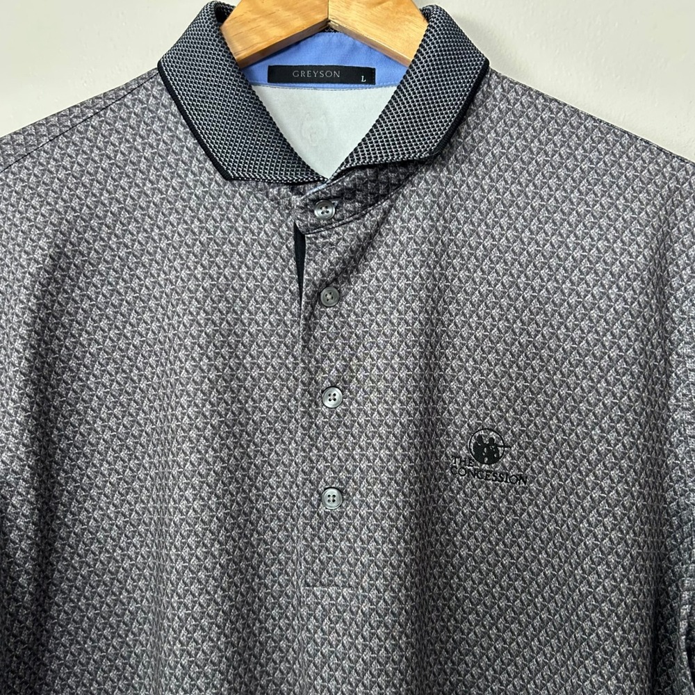 Greyson Polo Shirt Men Large Gray Geometric The Concession Club Golf Performance